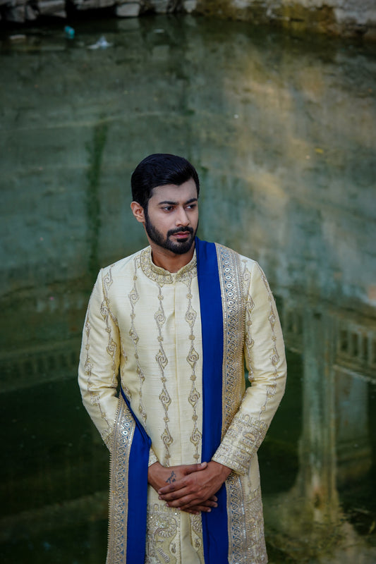 Bonalu Sherwani with premium silk dhoti and khandwa