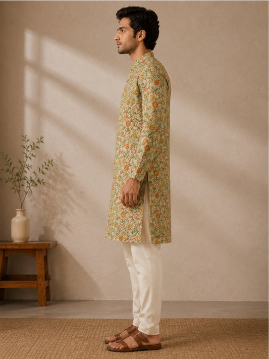 Tradition Reimagined: Modern Floral Kurta for Men.