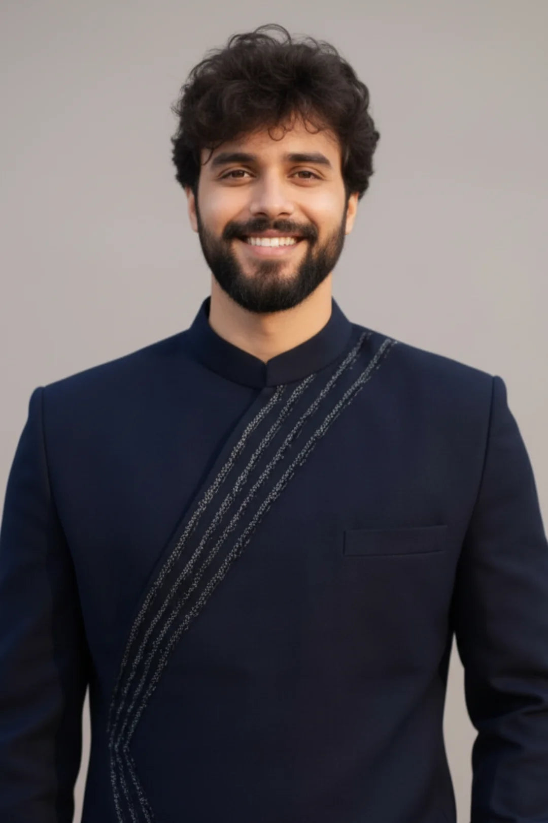 Luxury Navy Blue Asymmetric Indo-Western