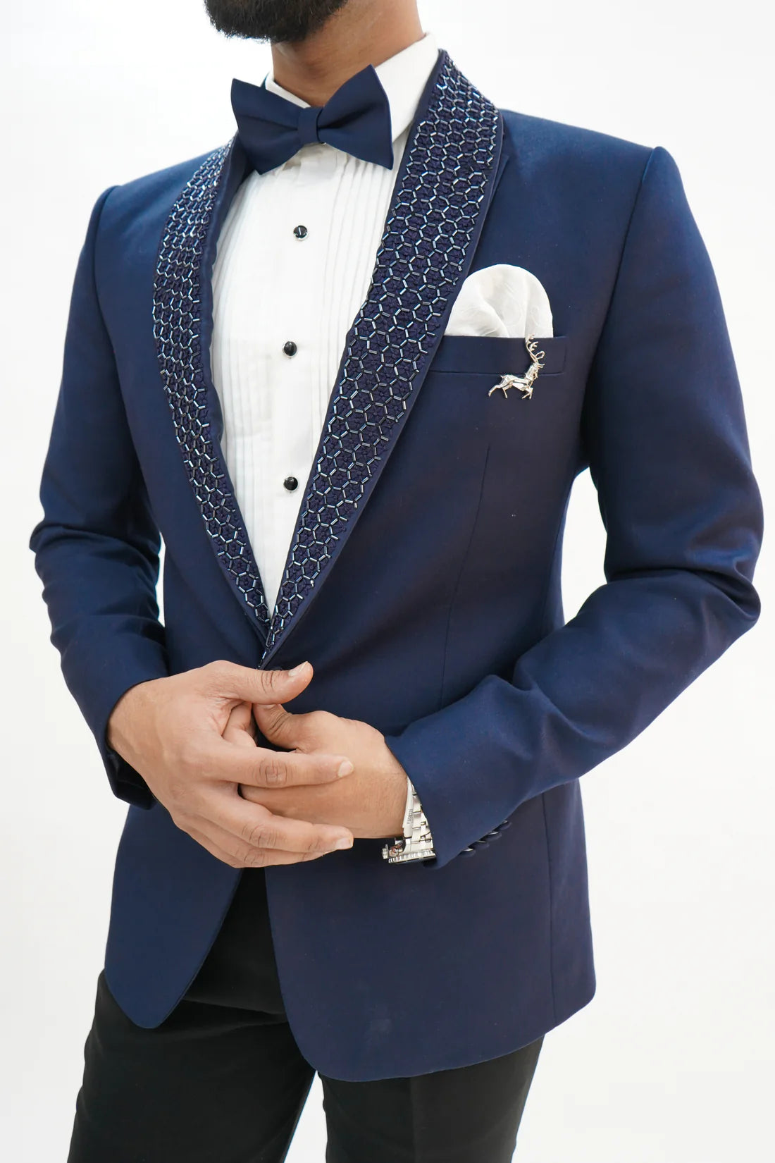 Navy Blue Wool Crepe 2-Piece Tuxedo with Detachable Lapel