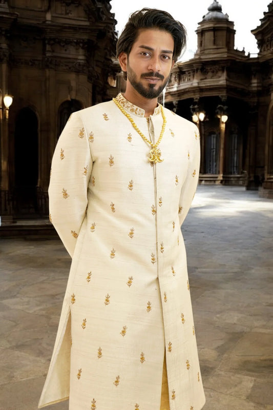 Pure raw silk traditional sherwani