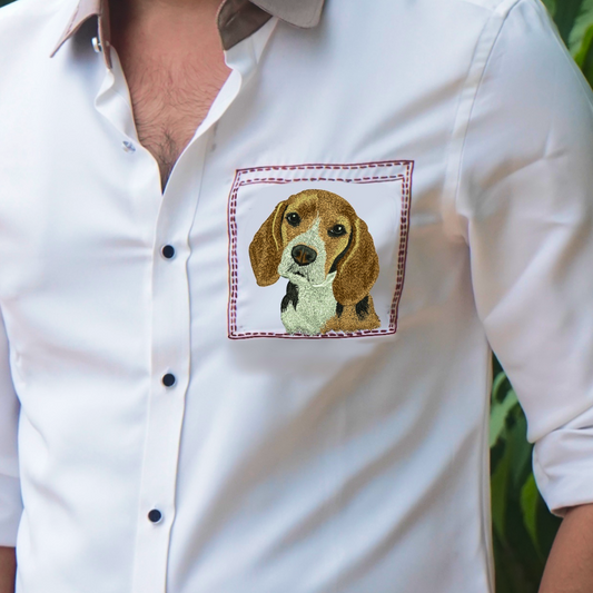 Beagle Motif White Wool Crepe Shirt