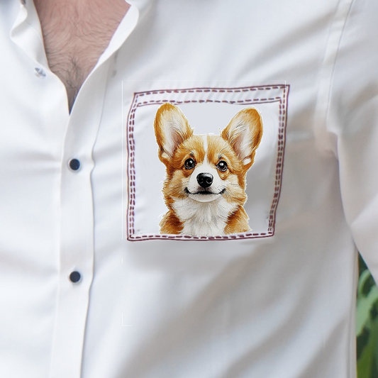 Corgi Motif White Wool Crepe Shirt