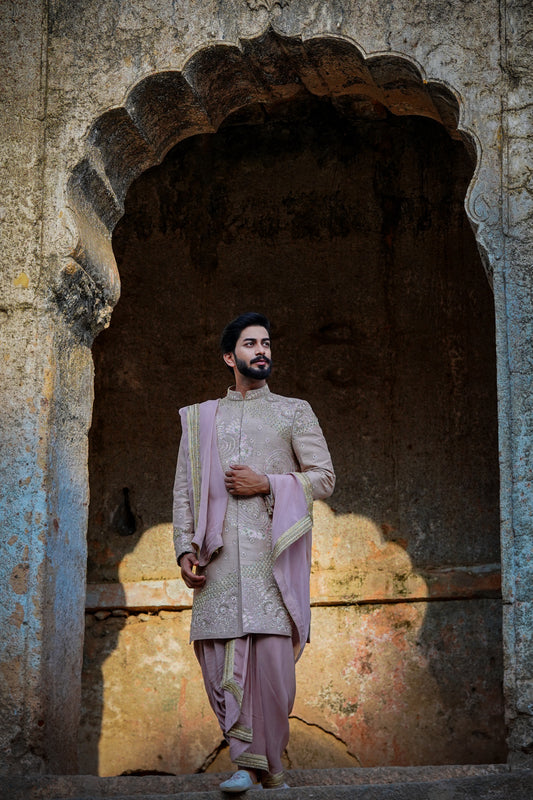 Offering Sherwani with Premium silk dhoti and khandwa