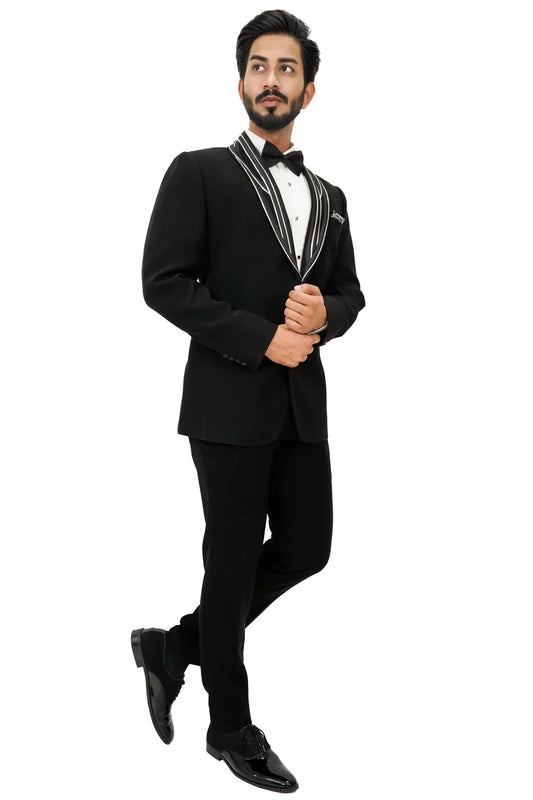Metallic illusional striped black 2-piece tuxedo Size