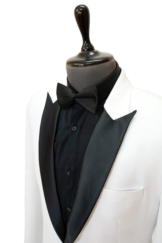 Classic White 2-Piece Tuxedo with black peak lapel