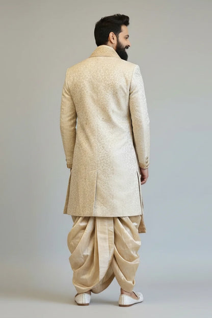 Cream Gold Sherwani Dhoti Set