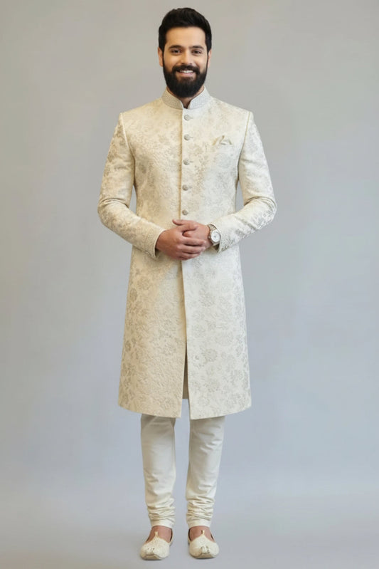 Off-White Jacquard Sherwani Set