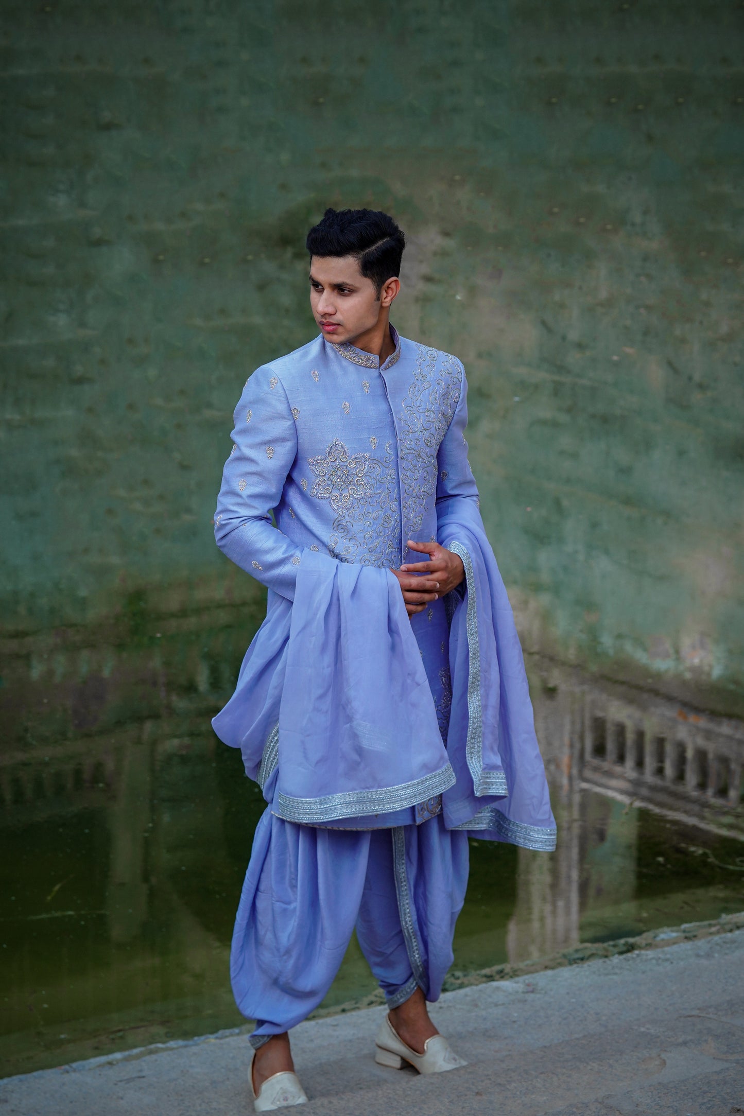 Dupam Sherwani with premium silk dhoti and khandwa
