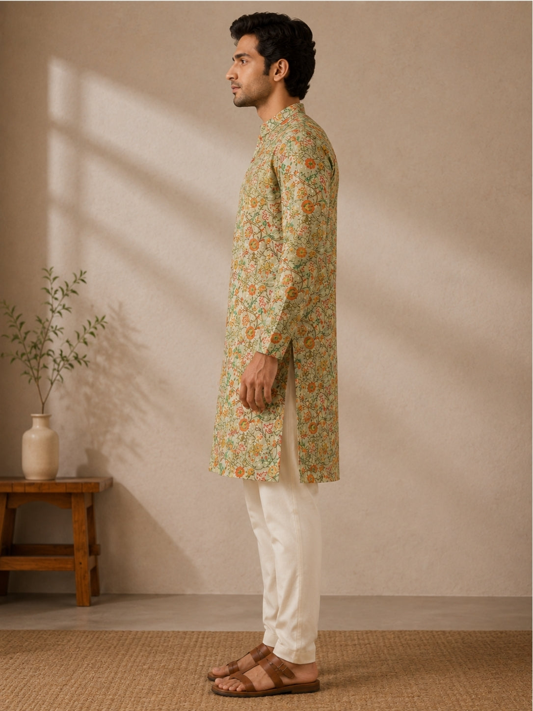 Tradition Reimagined: Modern Floral Kurta for Men.