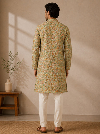 Tradition Reimagined: Modern Floral Kurta for Men.