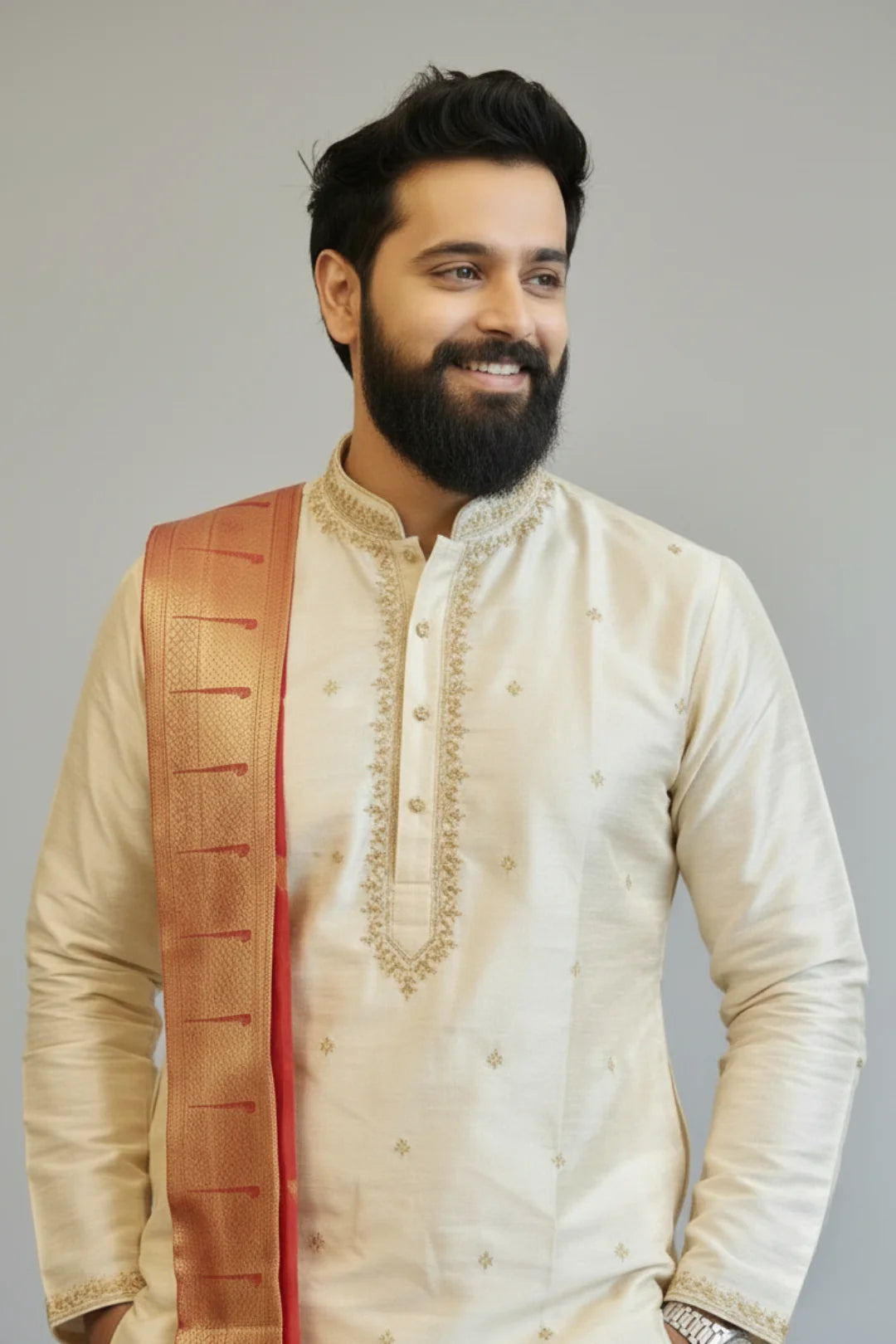 Cream Kurta Dhoti Set