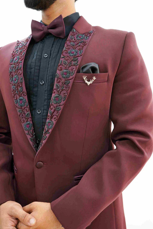 Wine Peak Lapelled Wool Crepe Tuxedo
