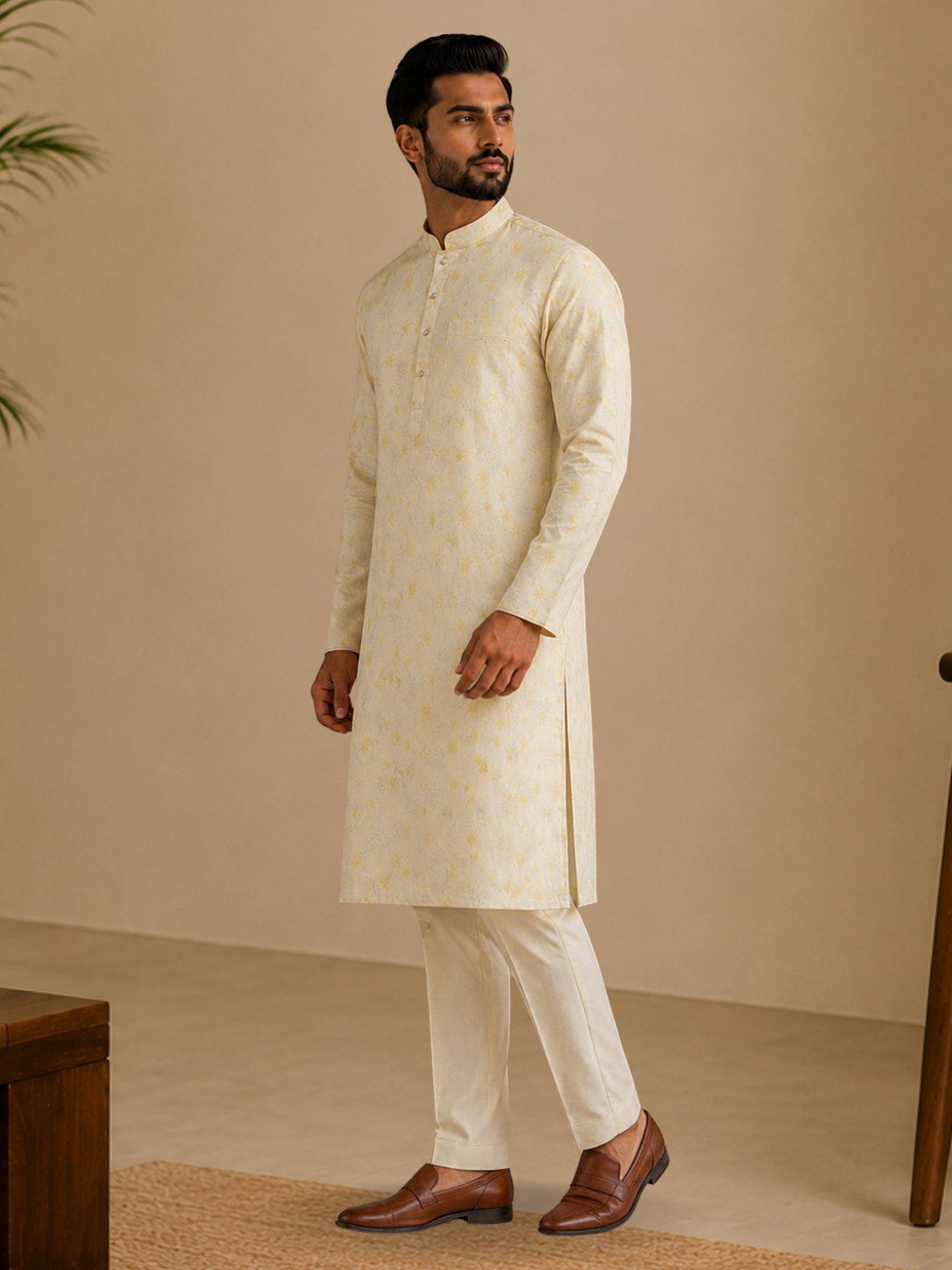 Elegant Textured Floral Ethnic Kurta
