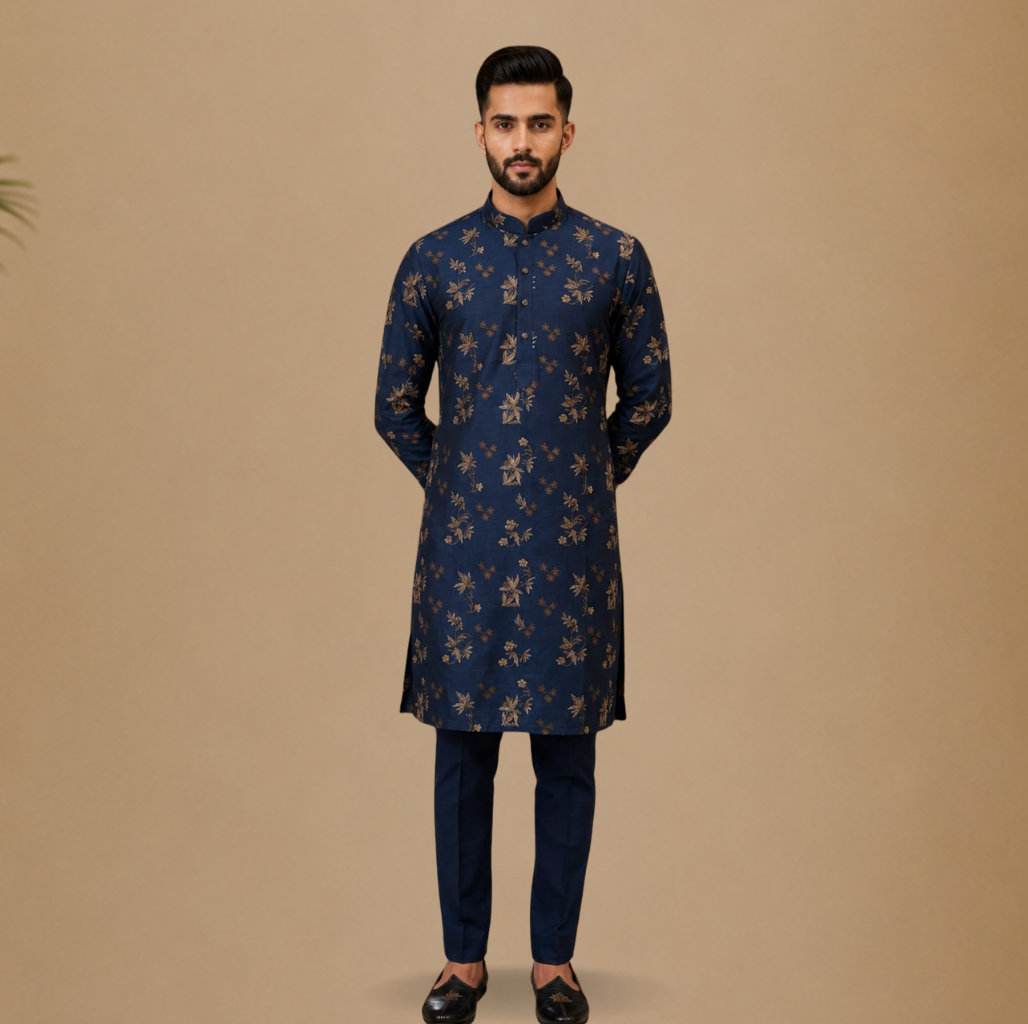 Regal Blue Botanical Kurta