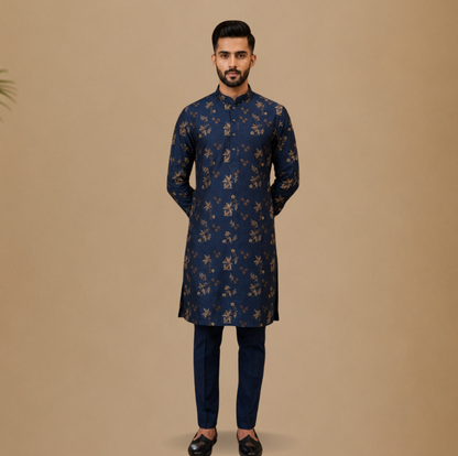 Regal Blue Botanical Kurta