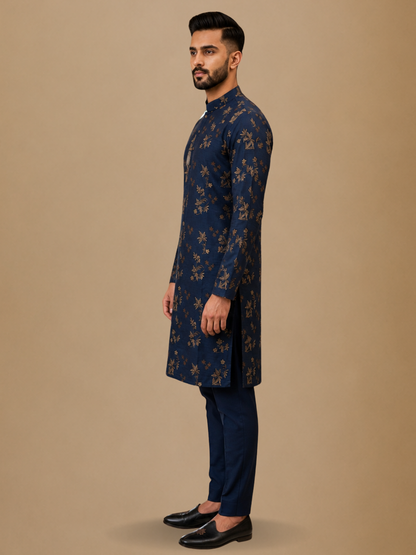 Regal Blue Botanical Kurta