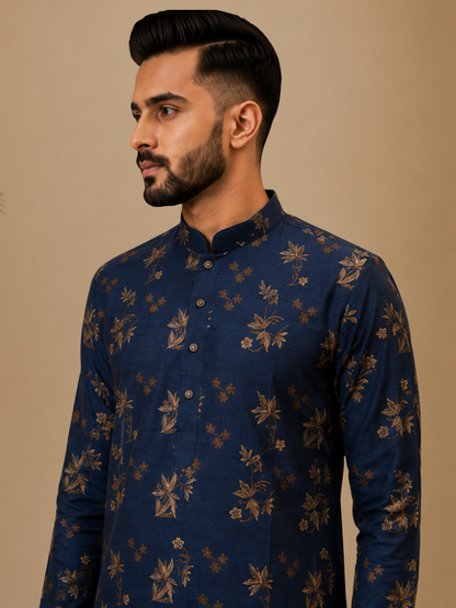 Regal Blue Botanical Kurta