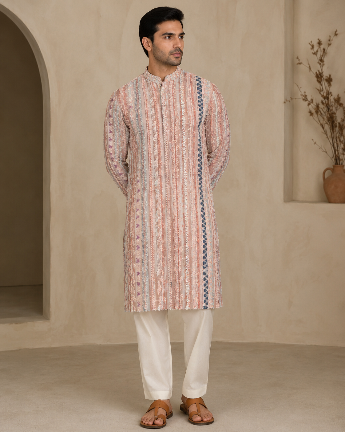Pastel Blush Embroidered Kurta Set