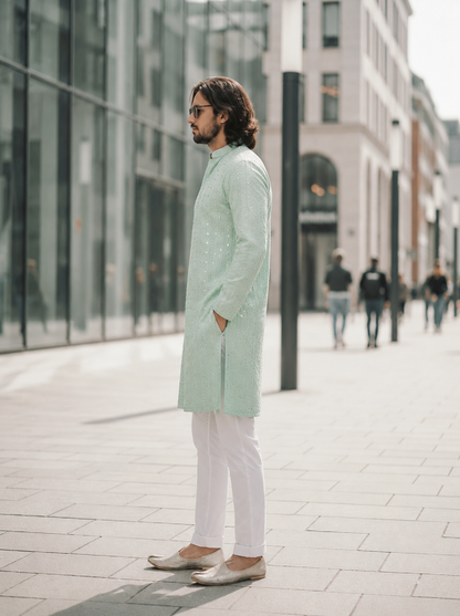Mint Green Embroidered Kurta