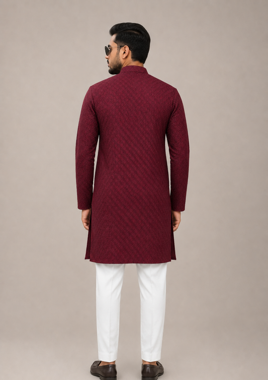 Royal Maroon Textured Kurta Set