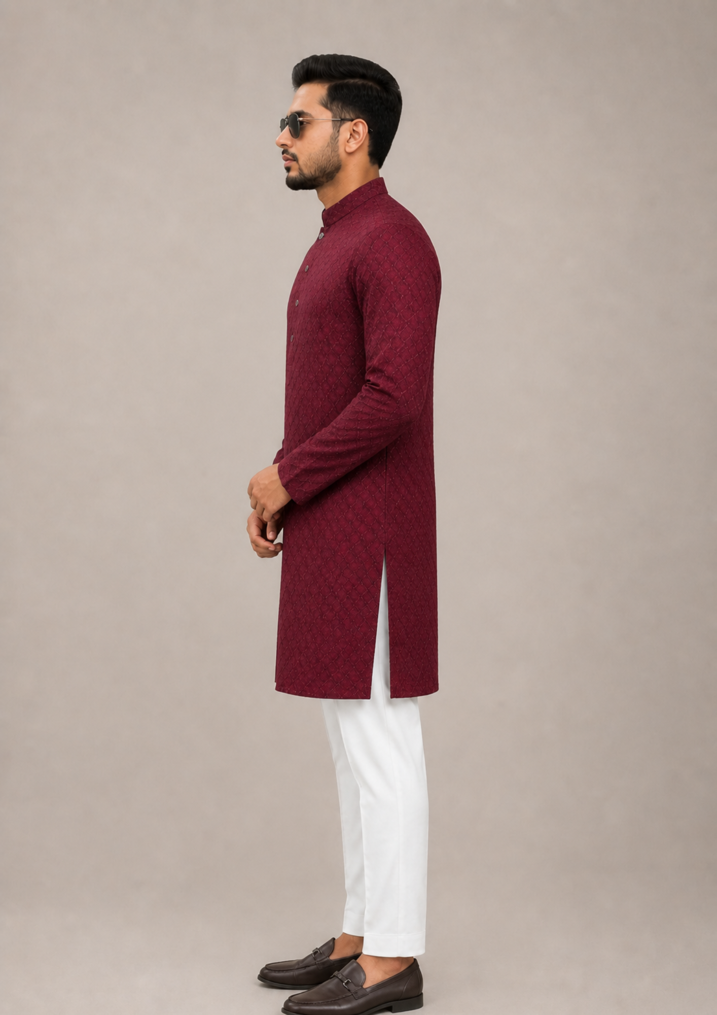 Royal Maroon Textured Kurta Set