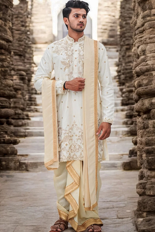 Regal Peacock Men's Pattu Kurta Set