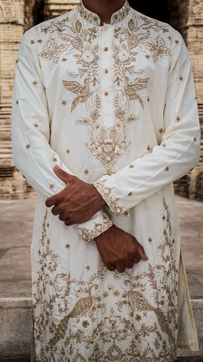 Regal Peacock Men's Pattu Kurta Set
