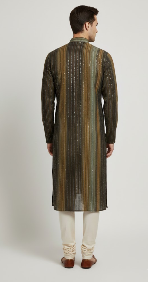 Earth-Tone Sequin Kurta with Linear Texture