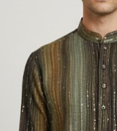 Earth-Tone Sequin Kurta with Linear Texture