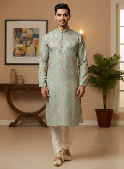 Self textured kurta geometric thread work