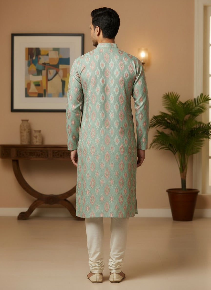 Self textured kurta geometric thread work