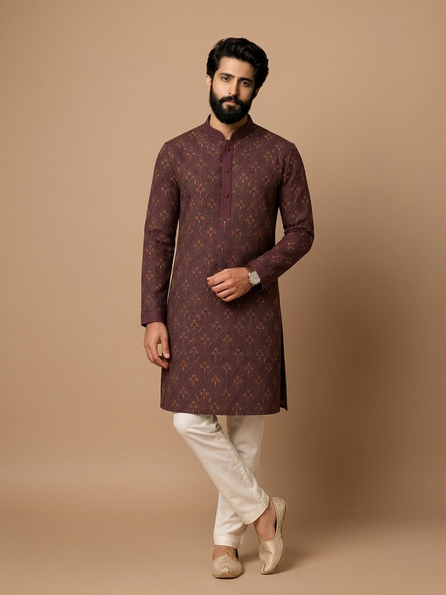 Royal Maroon Heritage Motif Kurta