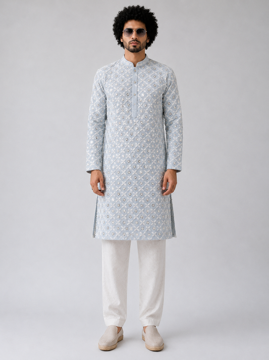 Men's Celestial Mist Sequin Embroidered Kurta — Wedding & Sangeet Ethnic Wear USA