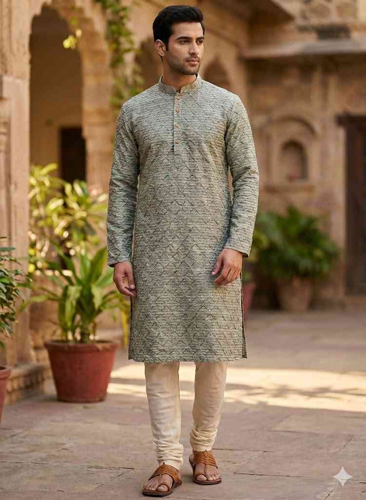 Sage Green Waves Kurta