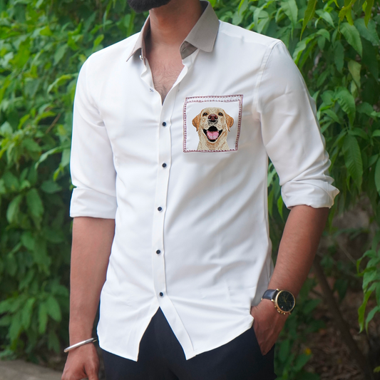 Labrador Motif White Wool Crepe Shirt