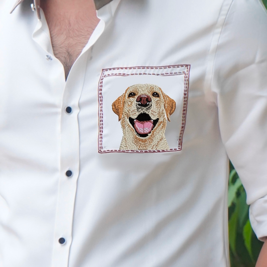 Labrador Motif White Wool Crepe Shirt