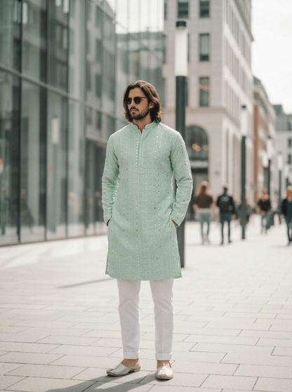 Mint Green Embroidered Kurta