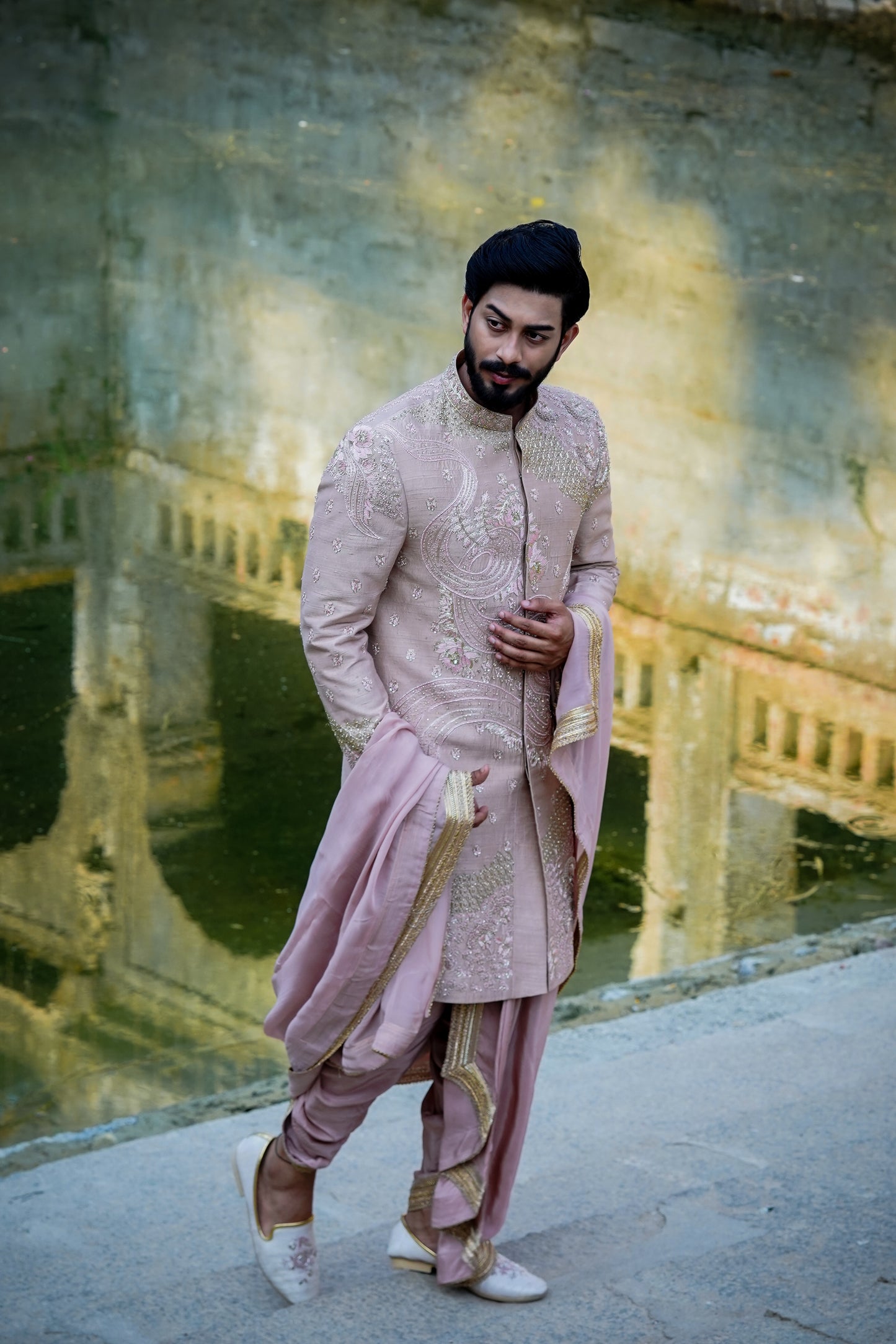 Offering Sherwani with Premium silk dhoti and khandwa