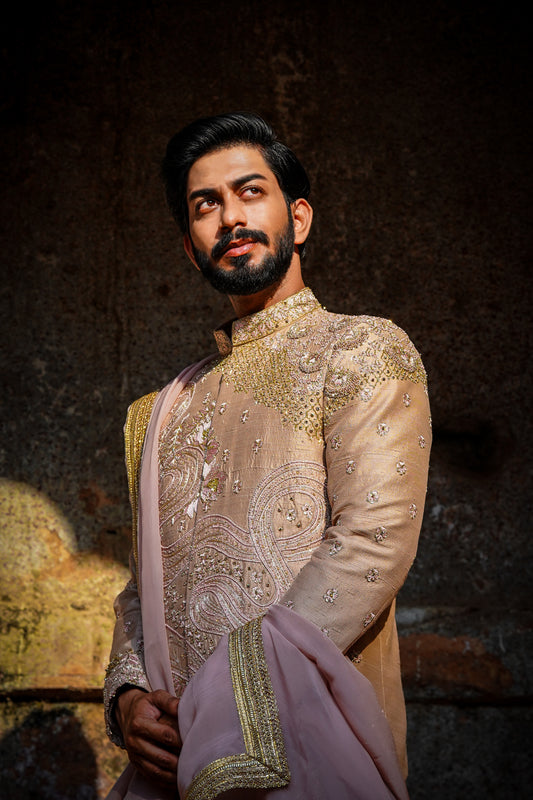 Offering Sherwani with Premium silk dhoti and khandwa