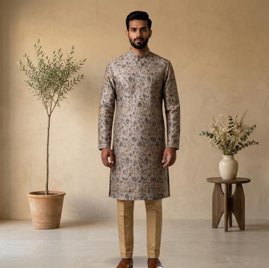 Elegant Textured Floral Ethnic Kurta
