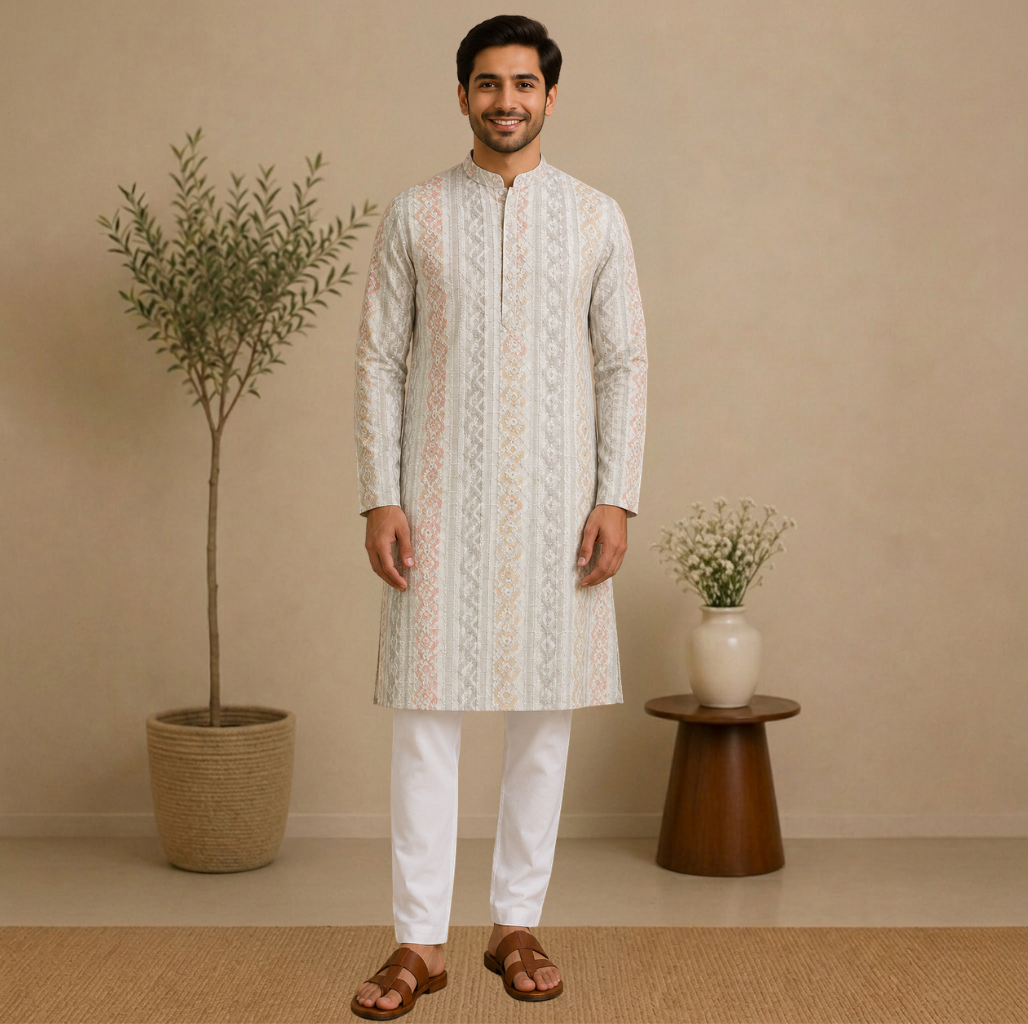 Pastel Geometric  Mandarin Collar Kurta