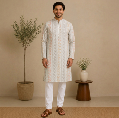 Pastel Geometric  Mandarin Collar Kurta