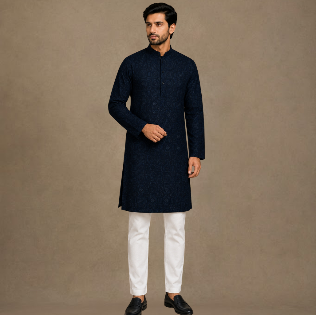 Midnight Azure Textured Kurta
