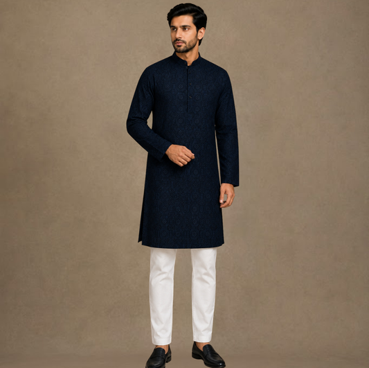 Midnight Azure Textured Kurta