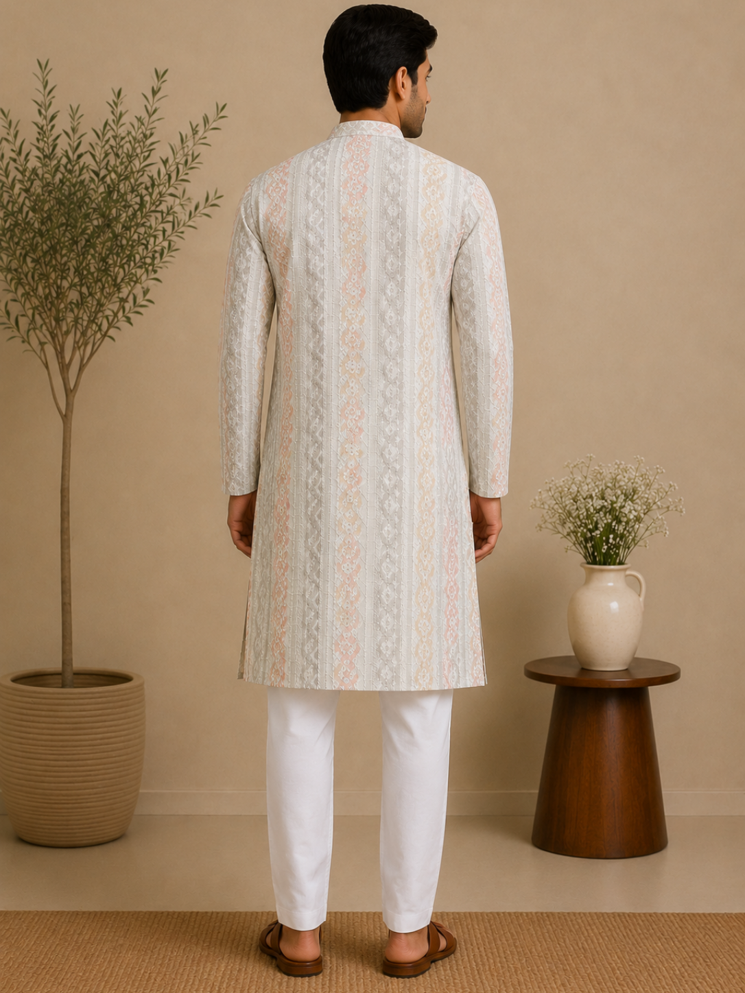 Pastel Geometric  Mandarin Collar Kurta