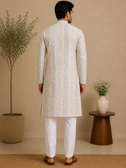 Pastel Geometric  Mandarin Collar Kurta