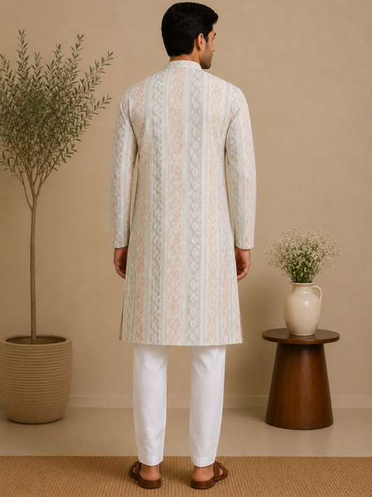 Pastel Geometric  Mandarin Collar Kurta
