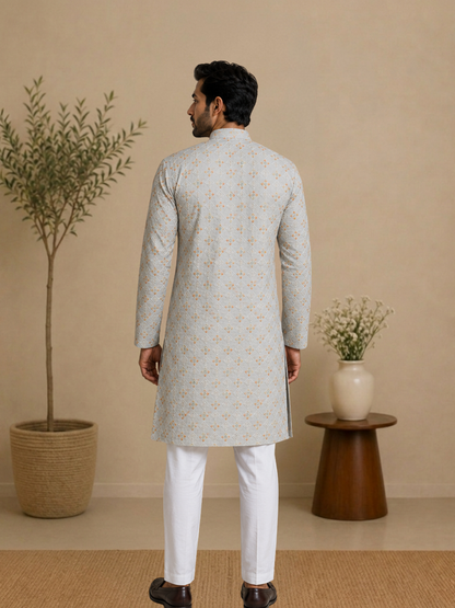 Ivory Meadow self textured kurta