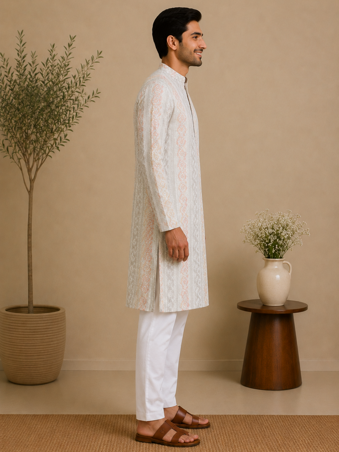 Pastel Geometric  Mandarin Collar Kurta